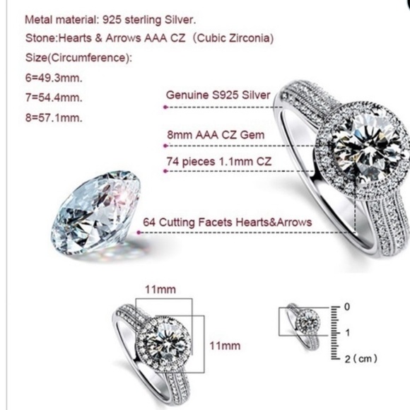 925 Sterling Silver Brilliant Cut Round CZ Ring -5 - Picture 8 of 8